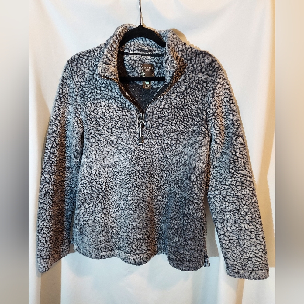 Roper Cozy Charcoal Sherpa Half-Zip Pullover With Pockets #